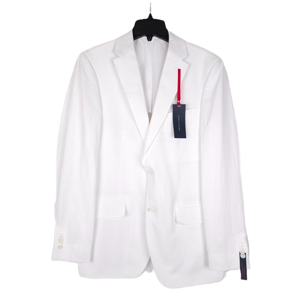 Tommy Hilfiger Mens Modern Fit Linen Suit Jacket Blazer 38L White Solid NWT